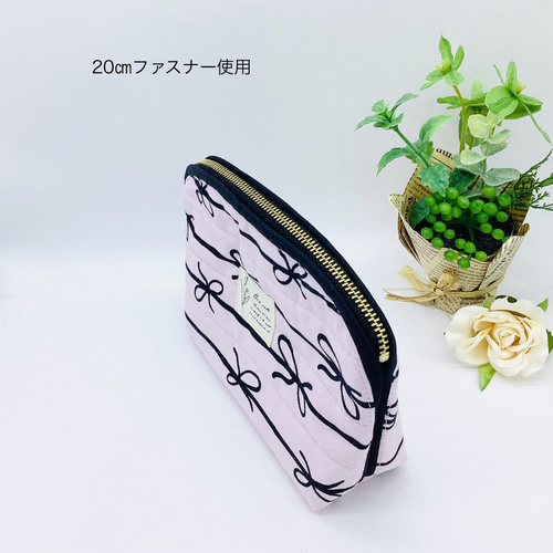 マルチポーチ☆バレエコア ストライプリボン&花柄 内ポケット付き