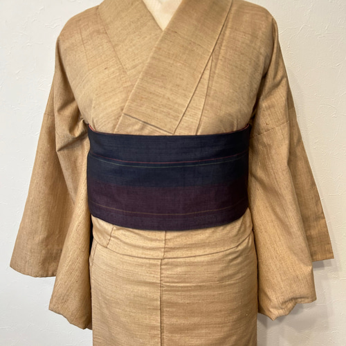 232号 ラスト 半幅帯 本場結城紬 濃い紫×白山紬 ピンク 正絹  