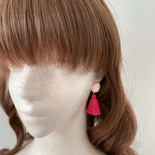 水引とタッセルのピアス イヤリング 【ピンク】成人式 振袖 卒業