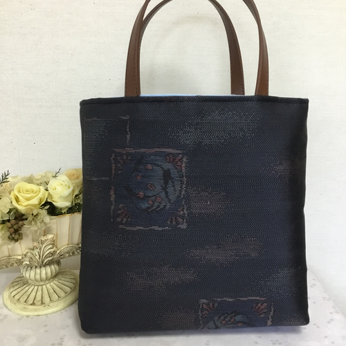 ハンドメイド 大島紬 秋名バラ 着物リメイク がま口バッグ