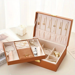 鍵付 ジュエリーボックス 2段 フェイクレザー ネックレス ピアス