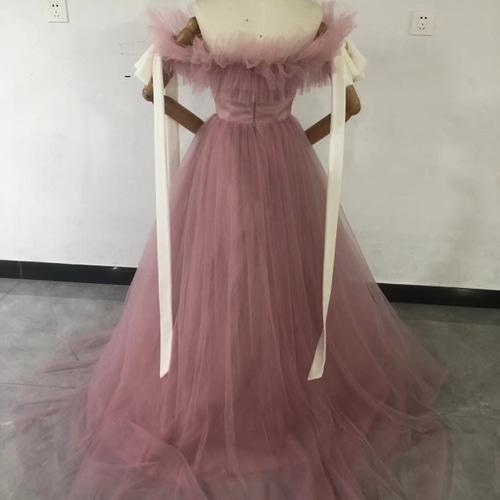 カラードレス ピンク オフショルダー プリーツスカート リボン 可愛い  