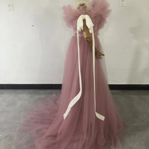 カラードレス ピンク オフショルダー プリーツスカート リボン 可愛い  