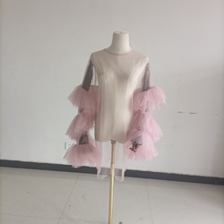 人気上昇！トップス ピンク ソフトチュール ラッフルフリル 披露宴 前