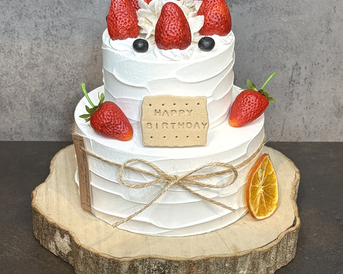 イチゴのクレイケーキ 2段飾り付き バースデー 誕生日 ウェディング