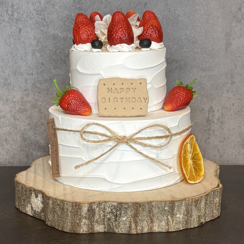 イチゴのクレイケーキ 2段飾り付き バースデー 誕生日 ウェディング