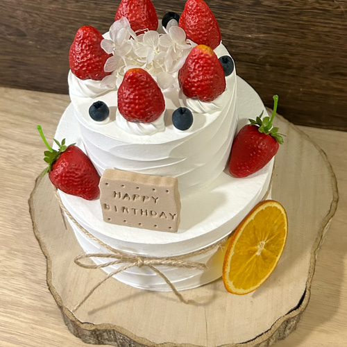 イチゴのクレイケーキ 2段飾り付き バースデー 誕生日