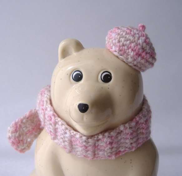 しろくま貯金箱 お花見コーデ(ピンク×ブラウン) しろくま貯金箱 スイートピンク♡マフラー＆帽子セット