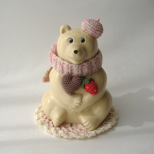 しろくま貯金箱 スイートピンク♡マフラー＆帽子セット バレンタイン