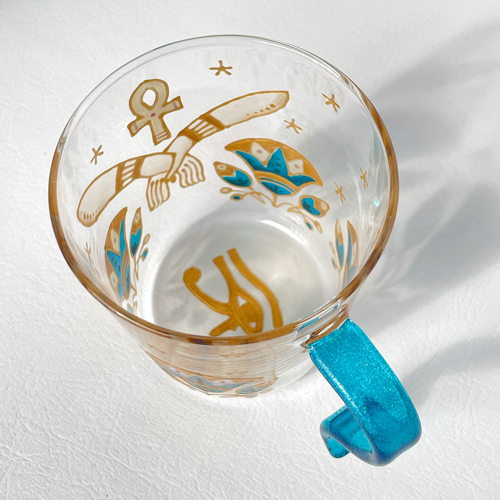 古代エジプト 神聖なブルーロータス　耐熱マグ　手描き/記念日/お祝い/名入れ（有料）