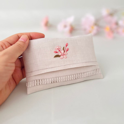 蝦夷の山桜｜リネンのポケットティッシュケース（選べる布色・サイズ