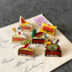 送料無料】6個セット フランス ヴィンテージ ピンバッジ 3 SUISSES