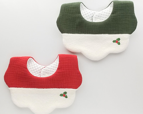 ☆クリスマス☆スタイ ふわふわパイルニット＆もこもこダブルガーゼ