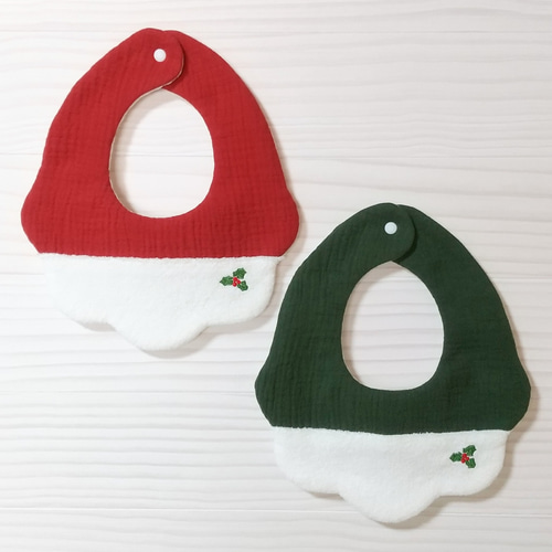 ☆クリスマス☆スタイ ふわふわパイルニット＆もこもこダブルガーゼ