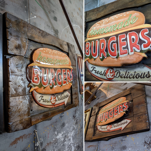 アメリカンダイナー ハンバーガー 立体式 壁掛け看板 BURGERS サイン