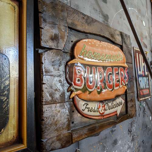 アメリカンダイナー ハンバーガー 立体式 壁掛け看板 BURGERS