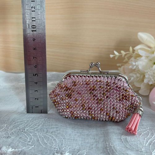 柏ビーズ　がまぐち財布　小銭入れ 柏ビーズ ビーズ刺繍の小銭入れ がま口 財布