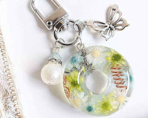 オルゴナイトキーホルダー ドーナツ型 チャーム アクアマリン 幸福 573