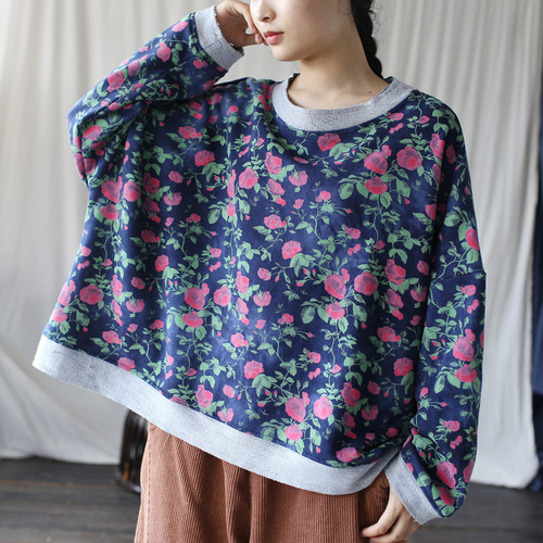 春秋 上着 花柄 2色 お洒落なデザイン Tシャツ・カットソー レディース