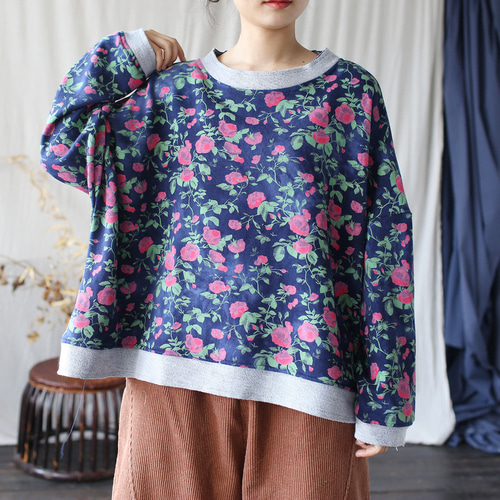 春秋 上着 花柄 2色 お洒落なデザイン Tシャツ・カットソー レディース