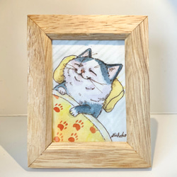 「ハッチ2」猫イラスト（原画） おはようございます 今日は「落ち葉と黒猫ちゃん」です(^o^)落ち
