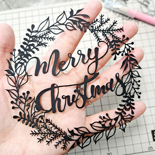 切り絵アートのクリスマスリース / フレームなし 切り絵 紗布-Sau