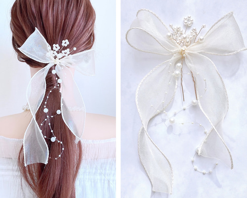 パール シアーリボン Uピン ヘアアクセサリー ヘッドドレス 結婚