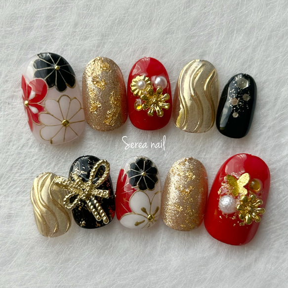 成人式ネイルチップギャルネイルチップ卒ランネイル刺繍ラン 超鬼ロングネイル ギャルネイルチップ No.169 成人式ネイル