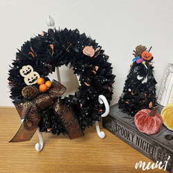 ハロウィン布リース（ブラック＆オレンジ） 3枚目の画像