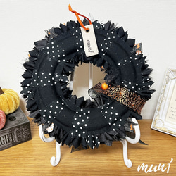 ハロウィン布リース（ブラック＆オレンジ） 2枚目の画像