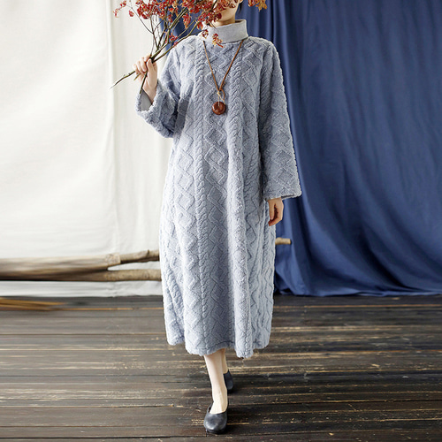 秋冬 ツイード ワンピース シンプルなデザイン 無地 レディース2304