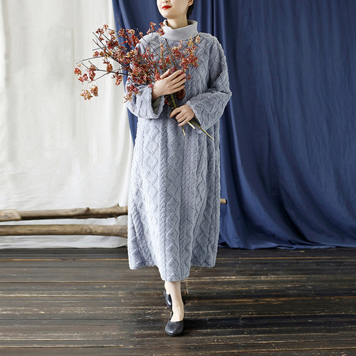 秋冬 ツイード ワンピース シンプルなデザイン 無地 レディース2304