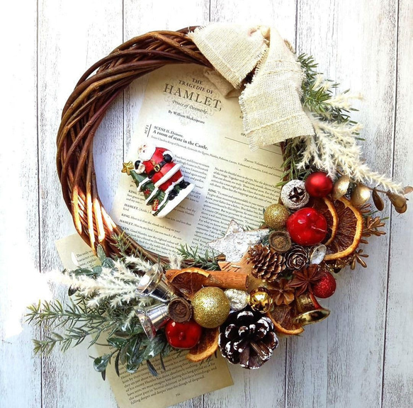 クリスマスハーフリースナチュラルガーデンボタニカルサイドリボン