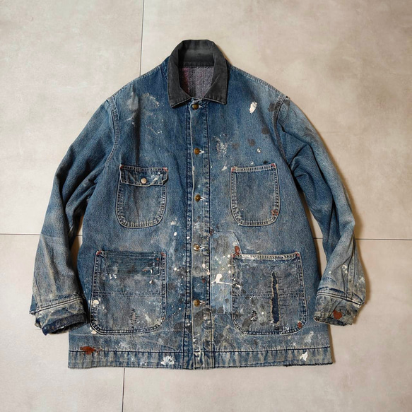 ★希少★マスターピースヴィンテージ加工 デニムカバーオール ジャケットL 日本製 マスターピース WINDSTOPPER ウインドストッパー デニム