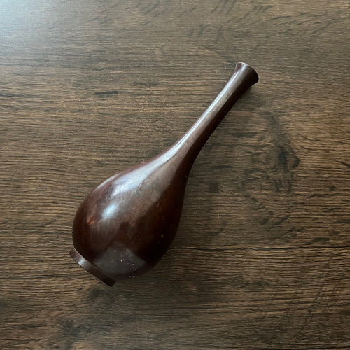 大正～昭和期】銅製 鶴首一輪挿し花器｜高さ21cm｜茶銅色／シンプルで