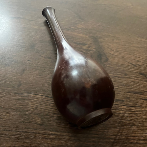 大正～昭和期】銅製 鶴首一輪挿し花器｜高さ21cm｜茶銅色／シンプルで