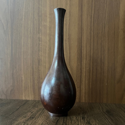 大正～昭和期】銅製 鶴首一輪挿し花器｜高さ21cm｜茶銅色／シンプルで