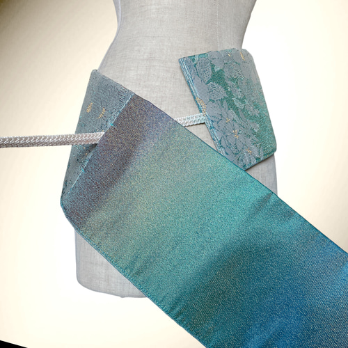 富木乃綴帯 光輝 水色ラメ サッシュベルト ウエスト 55〜75cm 帯