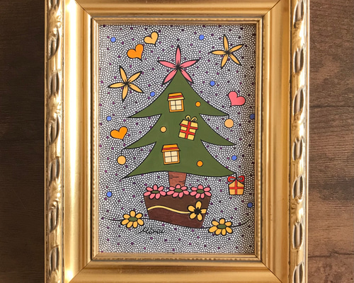 額縁クリスマスツリー　アクリル画　24㎝　原画　絵画　手描き額縁アート 額縁クリスマスツリー アクリル画 24㎝ 原画 絵画 手描き額縁アート
