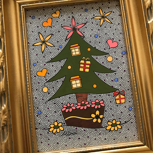 額縁クリスマスツリー　アクリル画　24㎝　原画　絵画　手描き額縁アート 2091109629.jpg?1700096624