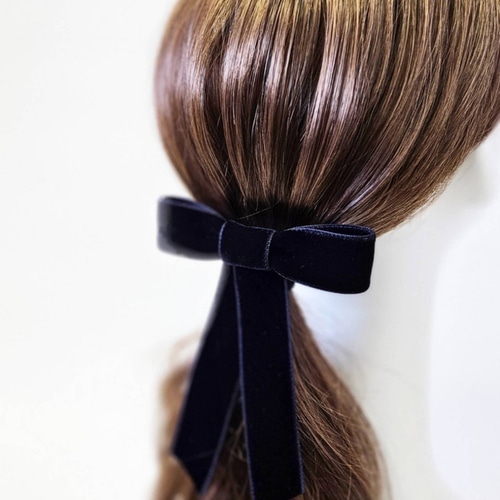 ベロアリボン 】 バレッタ クリップ《ブラック》ベルベット 両面 別珍