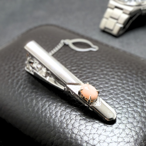 8×6 しあわせを運ぶピンク コーラル/珊瑚 RHP 天然石ネクタイピン - 倖