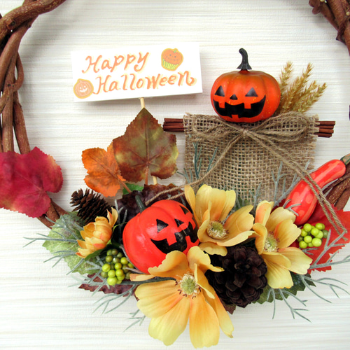 専用 113 ポップ ハロウィンリース フラワーリース ハロウィン 秋 かぼちゃ リース フラワーリース 秋 ハロウィン HWナチュラルリース SS