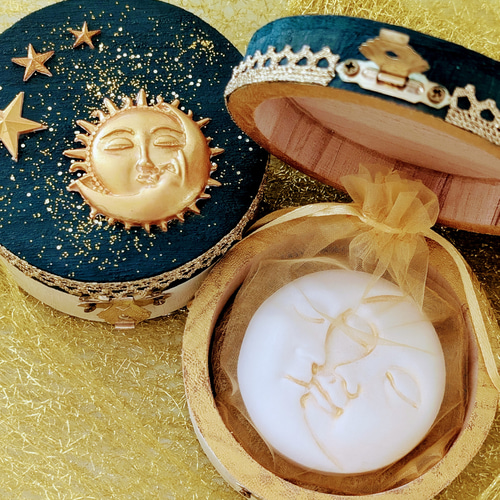 煌めく星空ペイントの木箱アロマボックス✨まんまるお月様のアロマ 