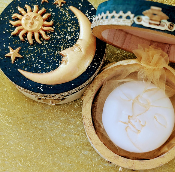 煌めく星空ペイントの木箱アロマボックス✨まんまるお月様のアロマ