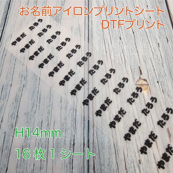 お名前アイロンプリントシートH14mm（DTFプリント） 16枚×1