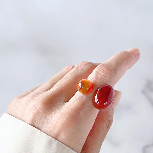 フォークリング 赤瑪瑙 と カーネリアン （7月誕生石） 指輪・リング