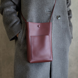 義大利真皮垂直手拿包 防水輕量迷你包 單肩包 [酒紅色] 第3張的照片