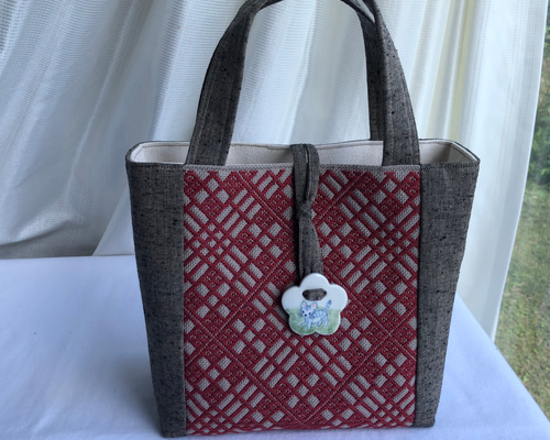ハンドメイド　おかめひょっとこ　刺し子のトートバッグ ハンドメイド 刺し子の大きめトートバッグ おかめひょっとこ バッグ