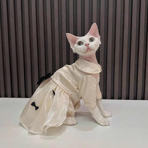 オーダーメイド可能〉猫服 犬服 ペット服 ネコ サテン生地猫リボン